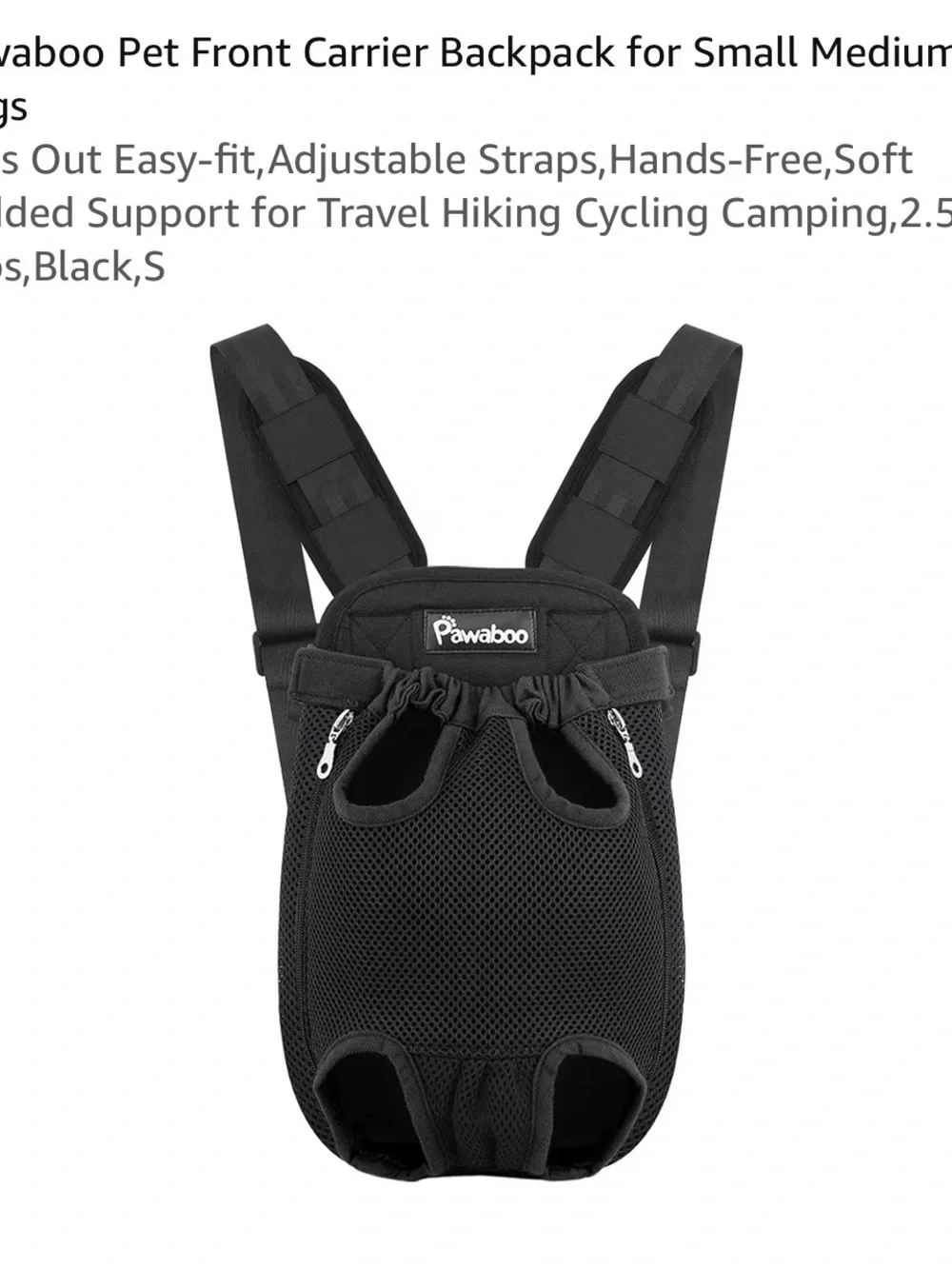 Pawaboo Black Front Pet Carrier Backpack